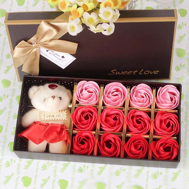 Valentine's Day Bear Gift Box Gift Rose Gift Small Gift 12 Soap Flower