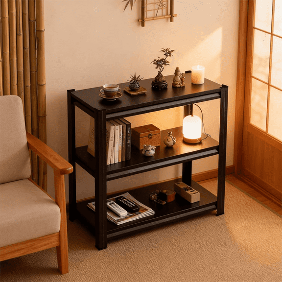 3-Tier End Table, 32"H×25"W×14"D Sofa Side Table for Small Space with Storage Shelf, Couch Table & Nightstand for Living Room, Bedroom, Office