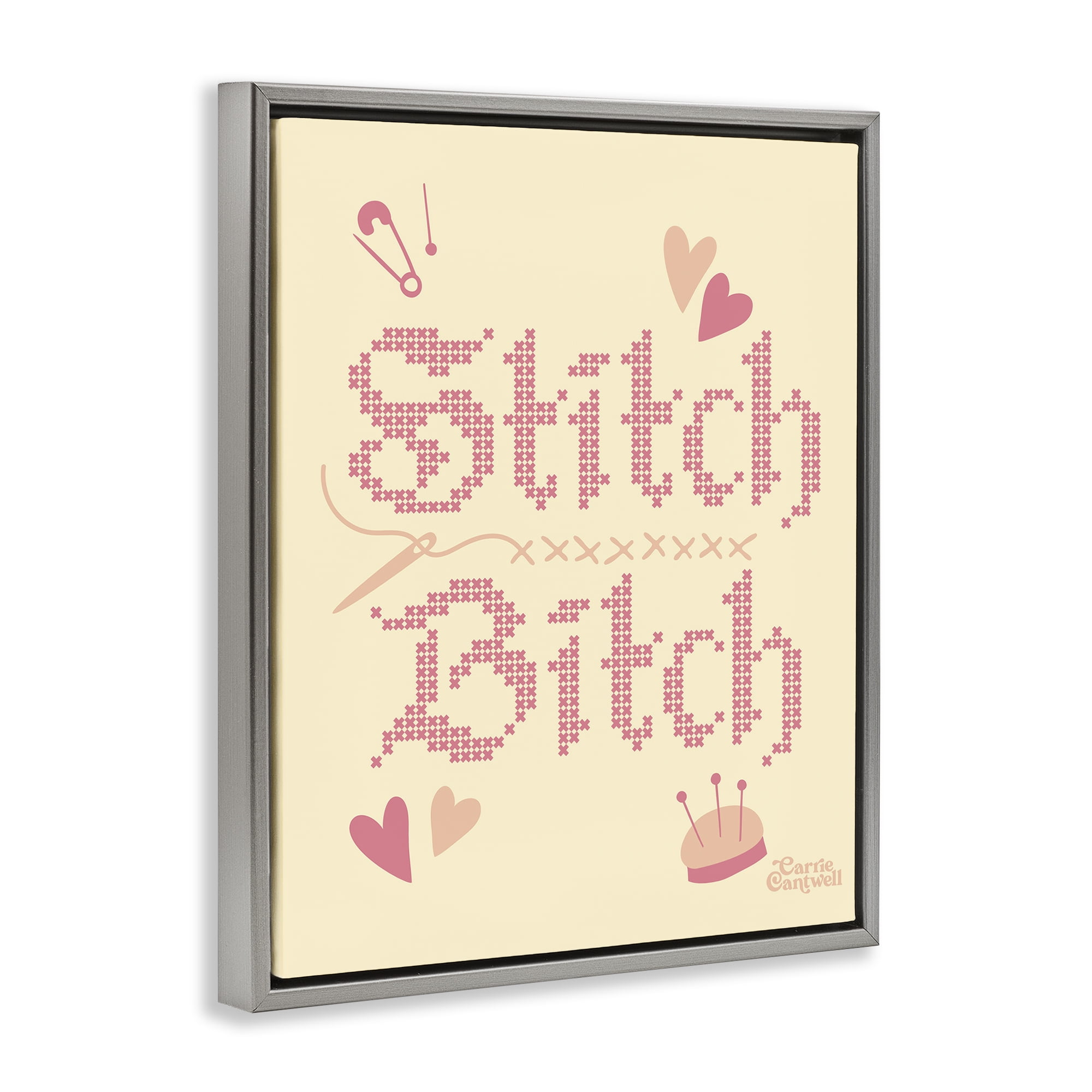 Stitch B*tch Embroidery Craft Gray Framed Floater Canvas Wall Art, design by Carrie Cantwell