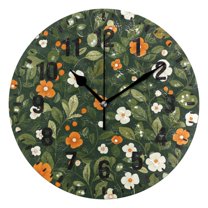 Yayeee 10" Wall Clock Battery Operated Quartz Round Silent Non-Ticking Home Decor,Green Flowers Pattern