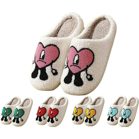 

Lankey Bad Cute Bunny Slippers for Women Cartoon Embroidery Love Pattern Home Slippers Keep Warm Couples Slides Retro Soft Slip on Anti-skid Sole Slip-on Slipper for Indoor Outdoor