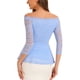 thumbnail image 3 of INSPIRAR CHIC Blusa de Encaje Floral para Mujeres, Off Shoulder, Transparente, Manga 3/4, Top Peplum L Azul Cielo, 3 of 5