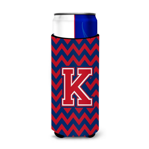 Letter K Chevron Yale Blue and Crimson Ultra Beverage Insulators for slim cans