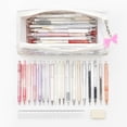 thumbnail image 2 of Double Layer Bow Pencil Pouch, Aesthetic Floral Pencil Case, Large Capacity Transparent PVC Stationery Pouch For Students, Travel Cosmetic Organizer 8.66x3.94in, Pink, 2 of 7