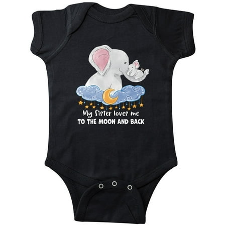 

Inktastic My Sister Loves me to the Moon and Back Elephant Family Gift Baby Boy or Baby Girl Bodysuit