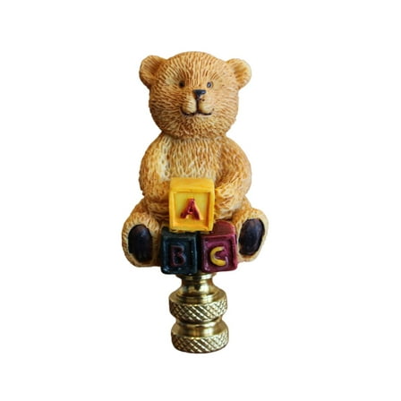 Teddy Bear Decorative Lamp Finial Antique Brass Base, 2.75"h