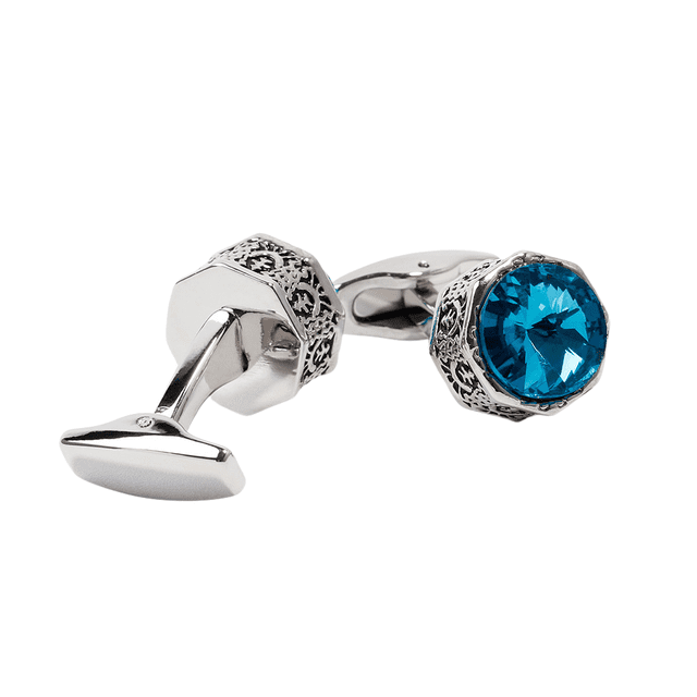 Gemelos elegantes de cristal azul para hombre, diseño vintage