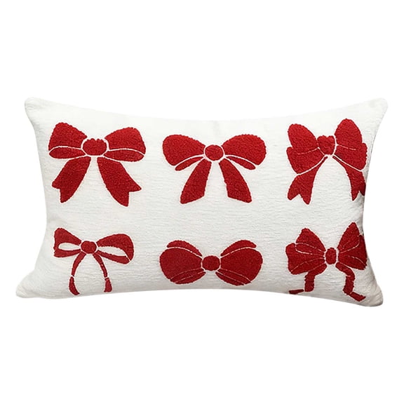 Cute Bow Decorative Throw Pillow Cover for Sofa Cushion Backrest Bedroom Living Room Decor Soft Plush Accent Pillowcase Home Decoration Accessory