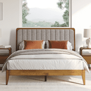 Raven Mid-Century Modern Upholstered Queen Bed - No Box Spring Needed