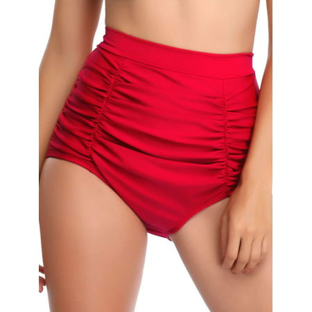 2019 New Women High Waist Ruched Tummy Control Bikini Tankini Bottom Swim Briefs Swimming Pants Shorts Trunks Bathing Suit Swimwear Swimsuit