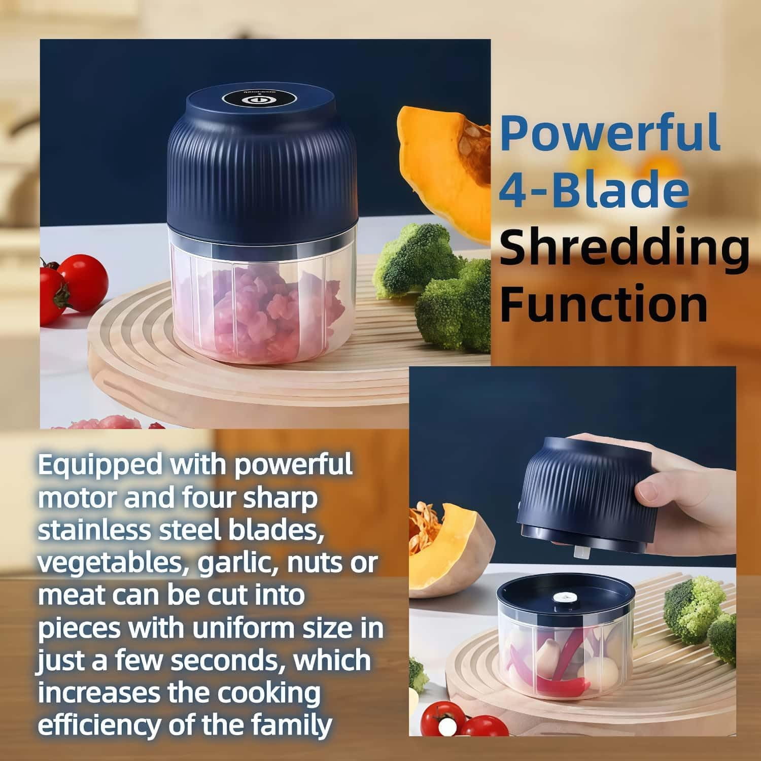 Electric Garlic Chopper | Mini Portable Vegetable Cutter Multifunctional Food Processor for Home Kitchen, Ideal for Garlic, Vegetables, Spices, and Meat（White）