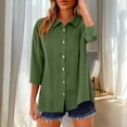 thumbnail image 5 of YOIAVIAOY Womens Cotton Dressy Linen Tops 3/4 Sleeve Button Down Shirts Spring Fashion School Outfits Army Green S, 5 of 9