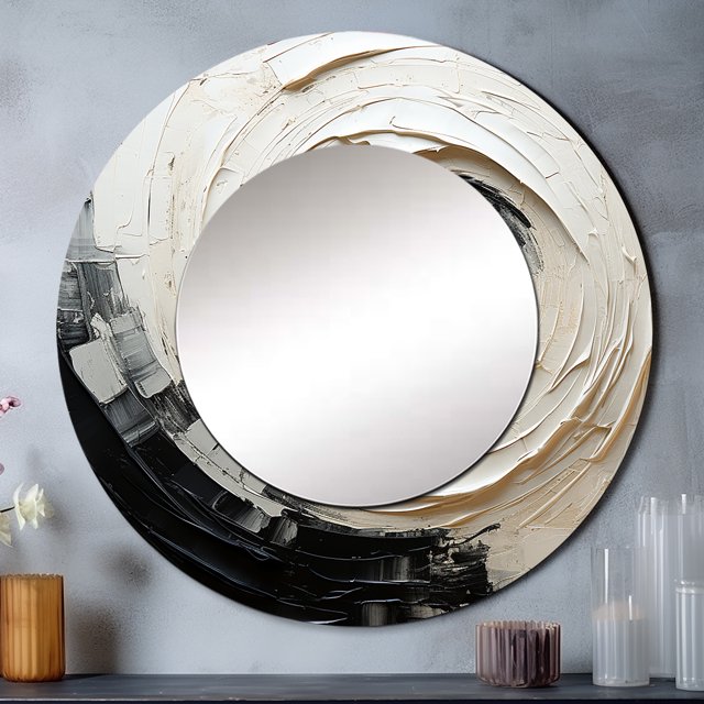 Designart "Minimalist VORTEX" Abstract Spirals Round Mirror Wall Décor Modern - Large Black Round Mirror - Round Mirror 36" x 36" Inch
