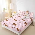 thumbnail image 3 of Homewish Cute Dachshund Bow Queen Sheets,Pink White Stripes Queen Sheet Sets,Leopard Print Decor,4pcs,1 Flat Sheet, 1 Fitted Sheet and 2 Pillowcases, 3 of 6