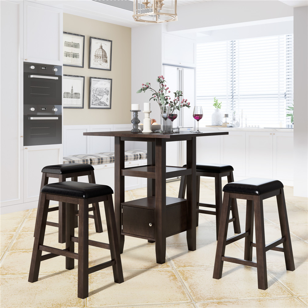 Visentor Dining Table Set of 5, Counter Height Wood Table w/ 4