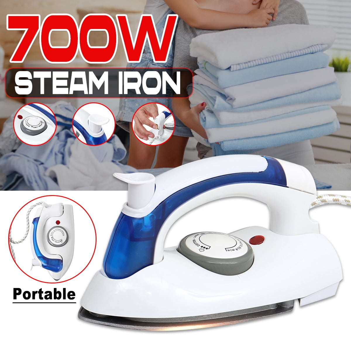 3 Gears Foldable Electric Steam Iron Travel Home Portable Handheld