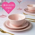 thumbnail image 3 of Paris Hilton London Collection 12-Piece Stoneware Dinnerware Set, Plates & Bowls Dish Set, Service for 4, Microwave & Dishwasher Safe, Blush Pink with Bow Design, 3 of 10