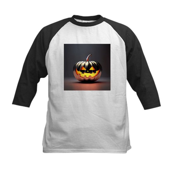 CafePress - Shiny Jack O' Lantern Kids Baseball T Shirt - Kids Cotton Baseball Jersey, 3/4 Sleeve Shirt