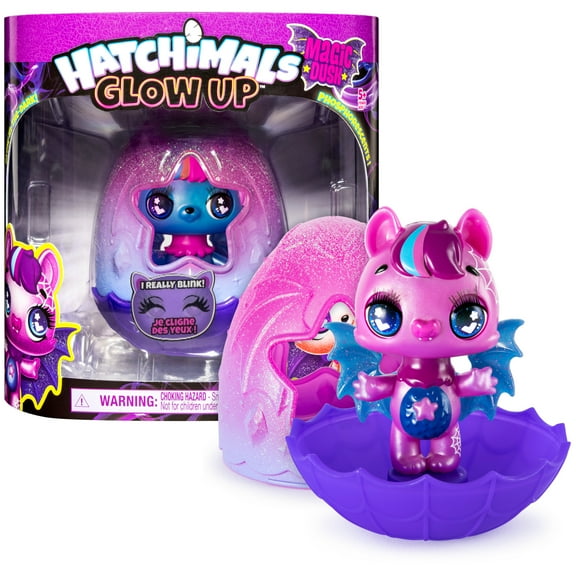 Hatchimals, Glow up, 3-inch Magic Dusk Collectible Figure with Glow-in-the-Dark Wings (Style May Vary)