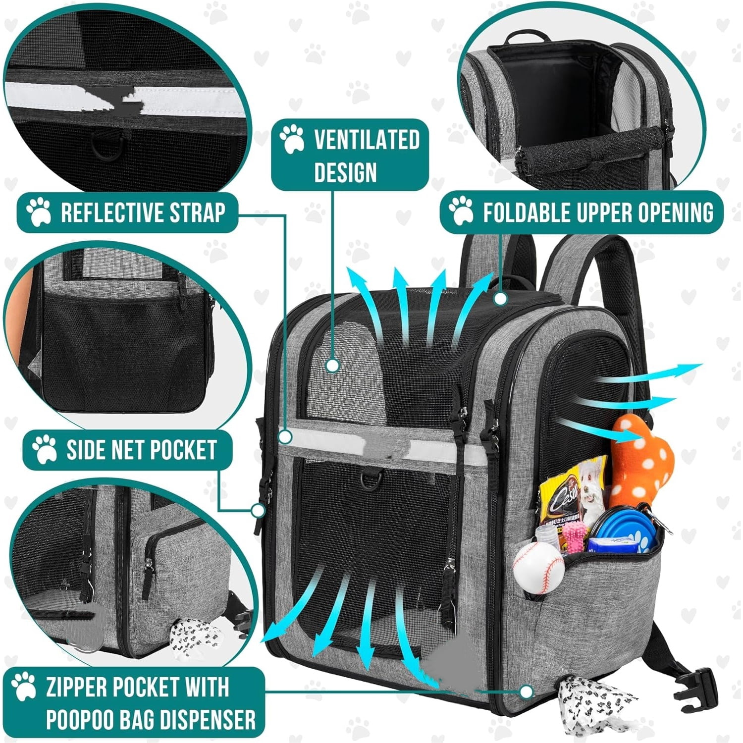 Dog Backpack Carrier for Small Large Cat, Pet, Puppies, Ventilated Pet Hiking Backpack Travel Bag,