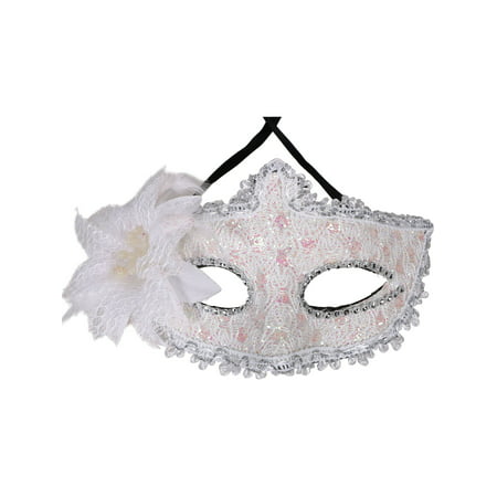 Lace Venetian Masquerade Mask with Rhinestone & Flower, 3685_Blue