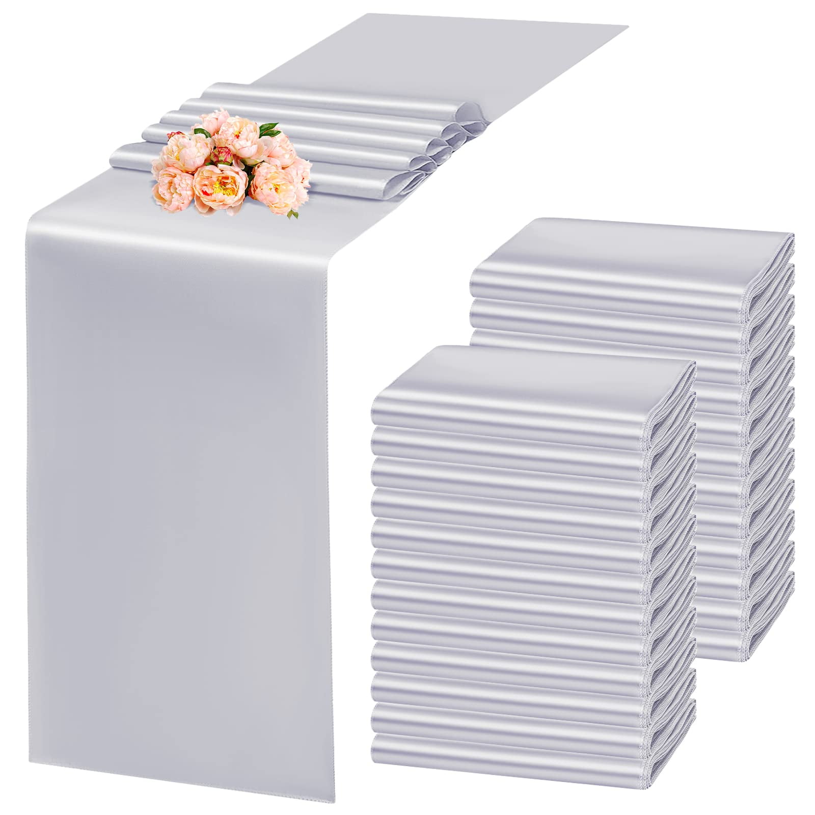 24 Pack Silver Table Runners 12x72 Inch Silver Table Runner Silver Centerpieces for Table