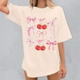 thumbnail image 5 of Tops For Women T-Shirts Oversized Cherry & Bow Print Graphic Summer Short Sleeve Fashion Clothing Beige L, 5 of 7