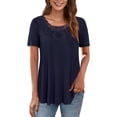 thumbnail image 3 of GingDinWomens Plus Size Tunic Tops Short Sleeve Lace Pleated Shirts Blouses M-4X, 3 of 9