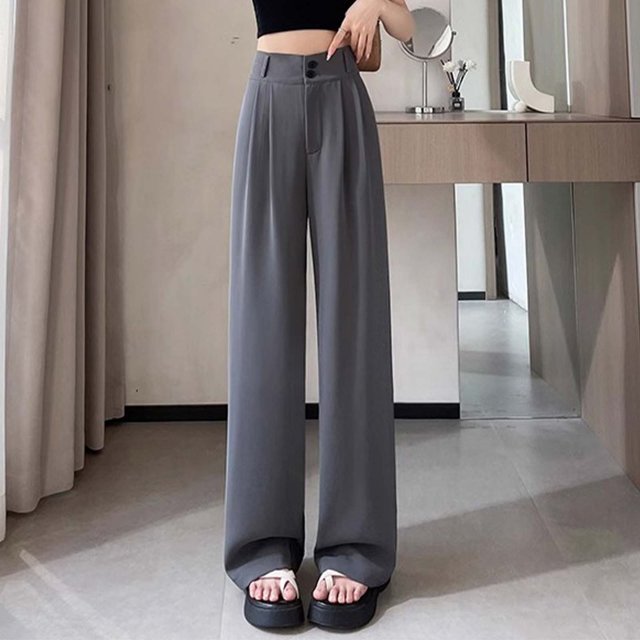 WILLBEST Pantalones Casuales de Mujer, Cintura Alta, Pierna Recta, Holgados, de Pierna Ancha, de Gasa Suave, Ligeros, Transpirables, Cómodos para Verano y Otoño. XXXL