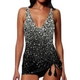 thumbnail image 1 of Womens 2 Piece Swimsuits Trendy Print Plus Size Deep V-Neck Tankini Set Grey Womens Bathing Suits S, 1 of 6