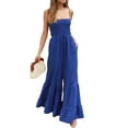 thumbnail image 1 of Wangscanis Combinaison Évasée pour Femmes Décontractée Été Couleur Unie Bretelles Spaghetti Sans Manches Clubwear Mode Urbaine, 1 of 7