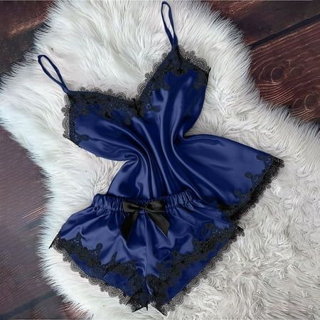 

Womens Plus Size Clearance $5 POROPL Lace Satin Bra Camisole Sling Tops Pajamas Two Piece Set Woman Plus Size Shorts Navy Size 10