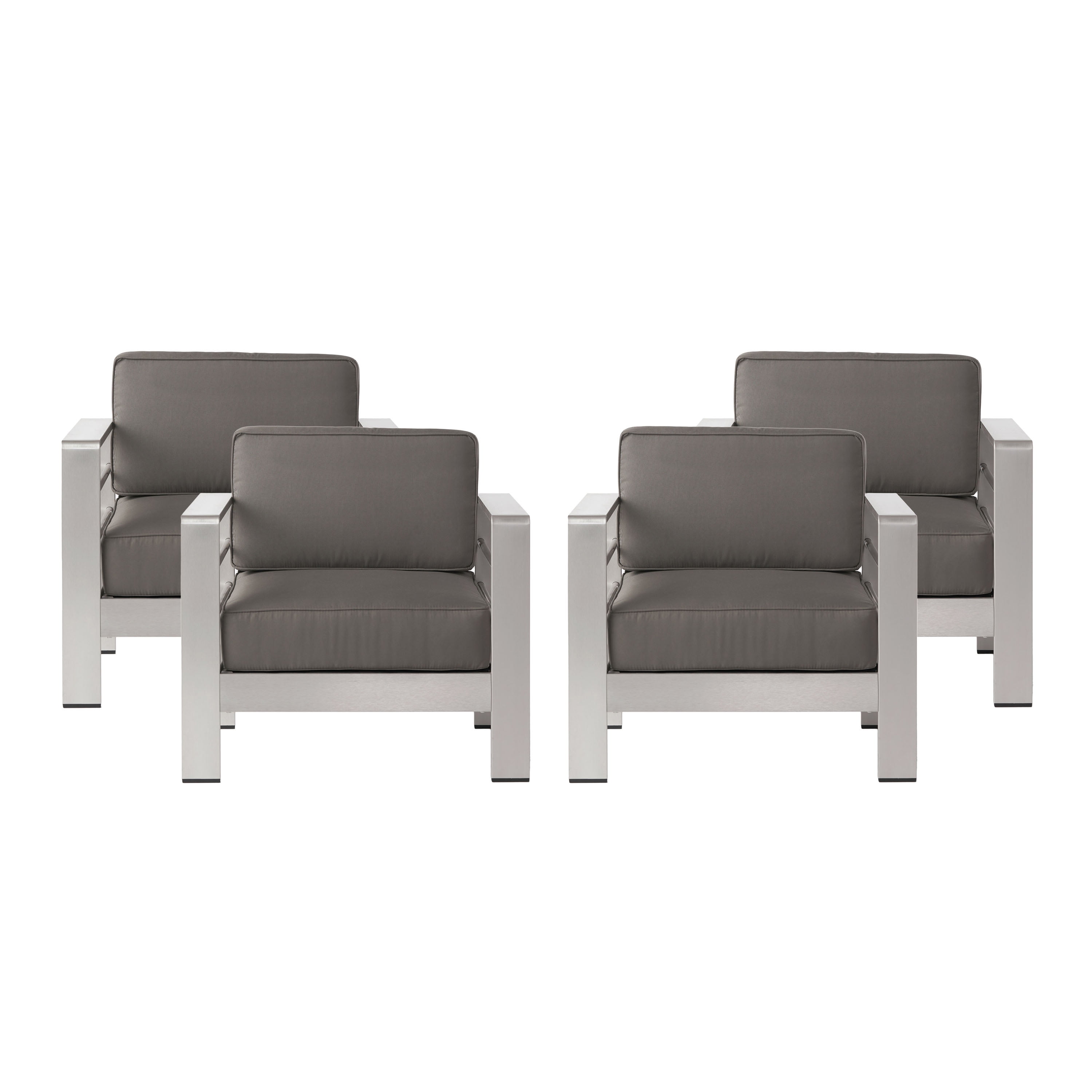 Miller Outdoor Aluminum Club Chairs with Cushions, Set of 4, Khaki