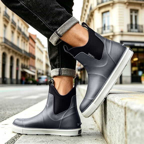 Viluyesy Womens Chelsea Rain Boots Round Toe Thick Rubber Sole Waterproof Elastic Gore Pull On Outdoor Slip Resistant Rainy Season Boots Blue Size 8