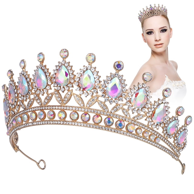 BRIGHTFUFU Corona de diamantes de imitación, Tiara, corona de cumpleaños, tocado de novia, accesorio de vestido de novia para actuación de baile