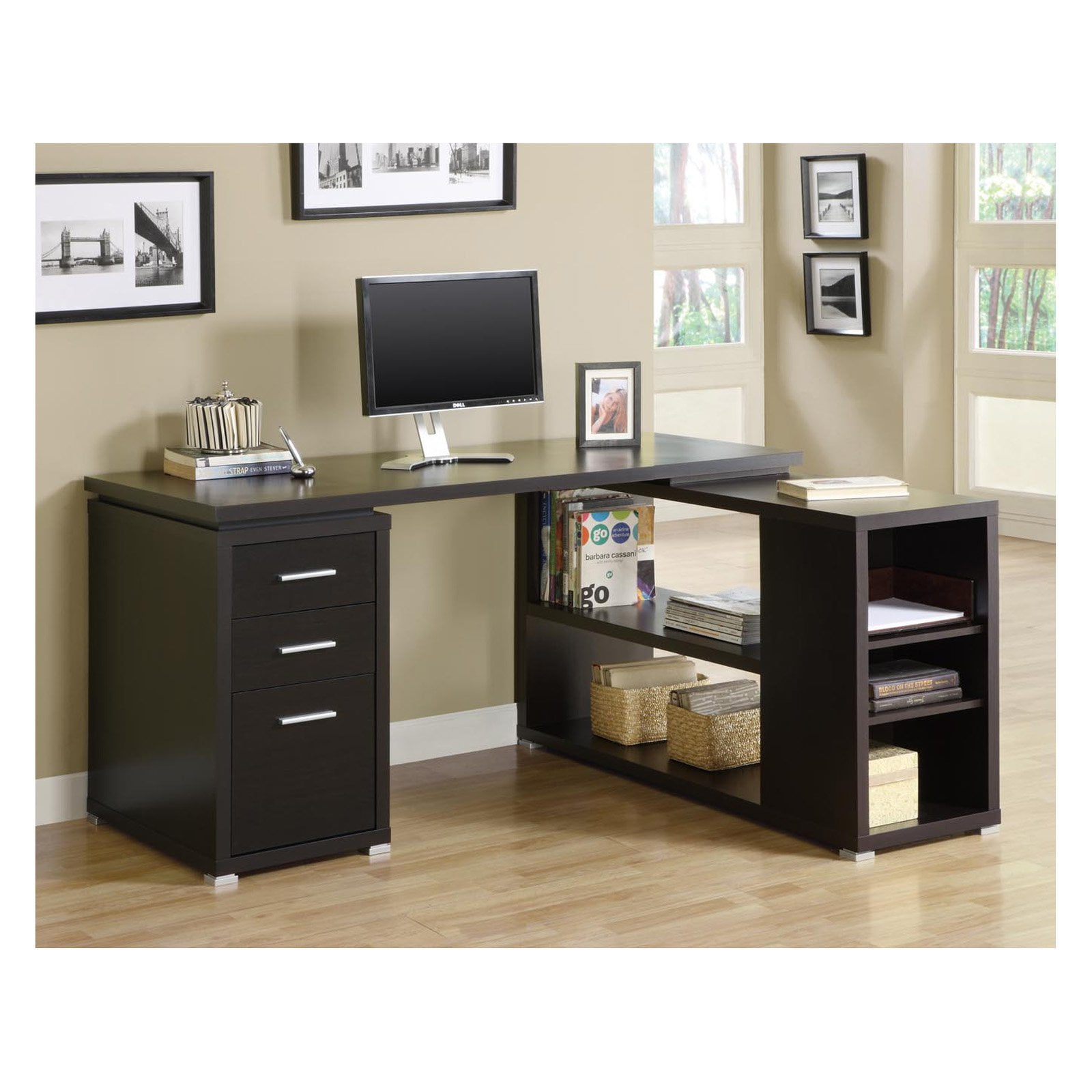 Monarch Specialties L Shaped Home Office Desk In Cappuccino