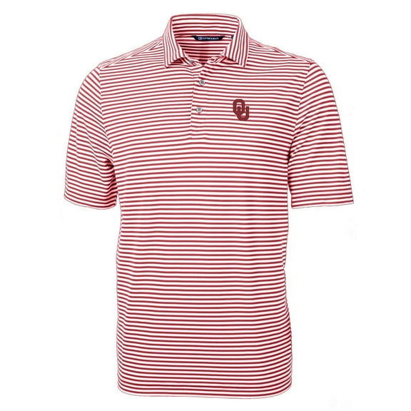 Men's Cutter & Buck Crimson Oklahoma Sooners Virtue Eco Pique Stripe Recycled Polo