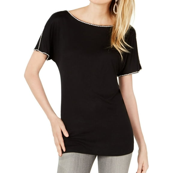 I.N.C Womens Jewel Embellished T-Shirt, Black, X-Large