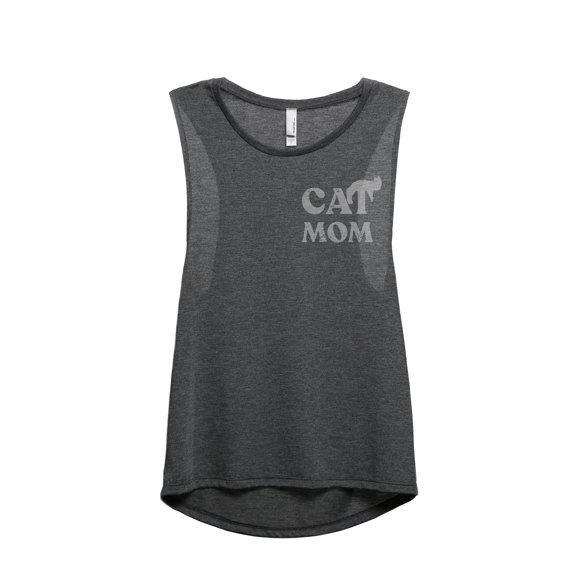 Cat Mom Women's Fashion Sleeveless Muscle Tank Top Tee Charcoal Grey Small