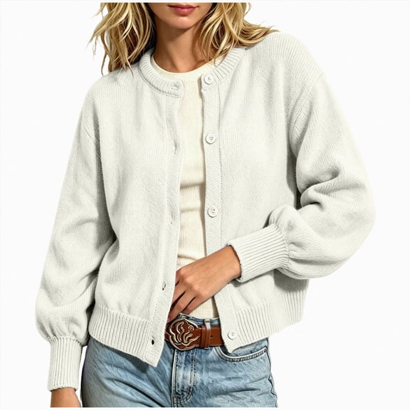 GEWSEY Cardigan Sweaters for Women Lightweight Knit Sweater Womens Long Sleeve Button Down Oversized Open Front Casual Fashion Cardigans (White, S)