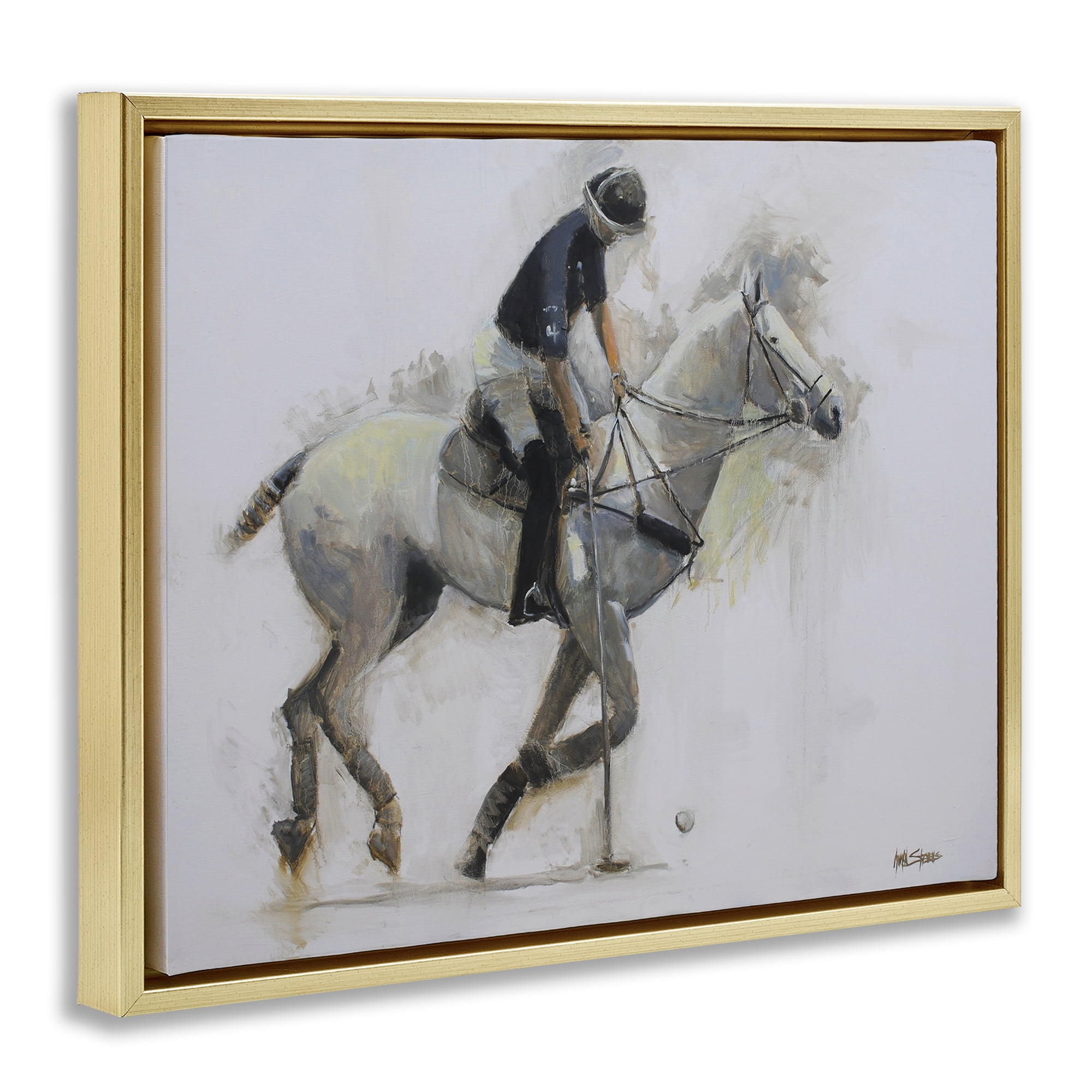 Stupell Industries Polo Rider in Motion Gold Framed Floater Canvas Wall Art, design by Jadei Graphics