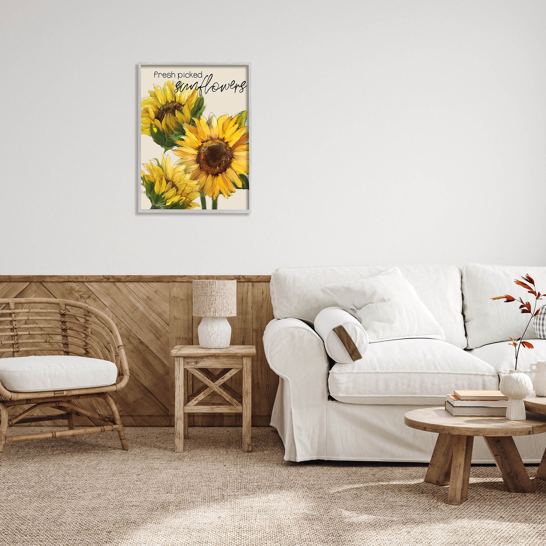 Stupell Industries Fresh Picked Sunflowers Typography Graphic Art Gray Framed Art Print Wall Art, Design by Conrad Knutsen