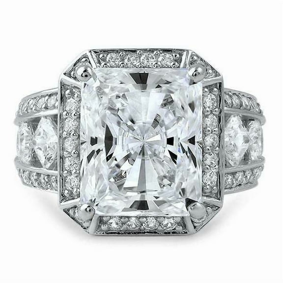 HeartsAndYou 5ct Radiant Cut Moissanite Engagement Ring for Women Halo Fancy Statement 18k White Gold over Silver