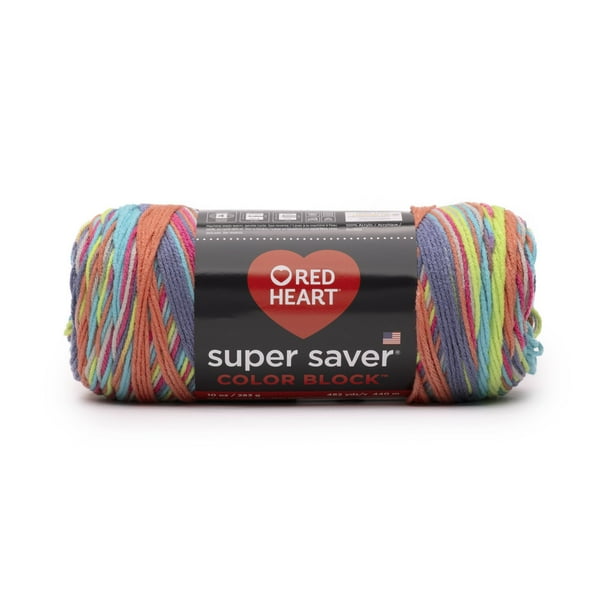 Red Heart Super Saver Color Block Yarn, Party Time,10oz(283g),Acrylic