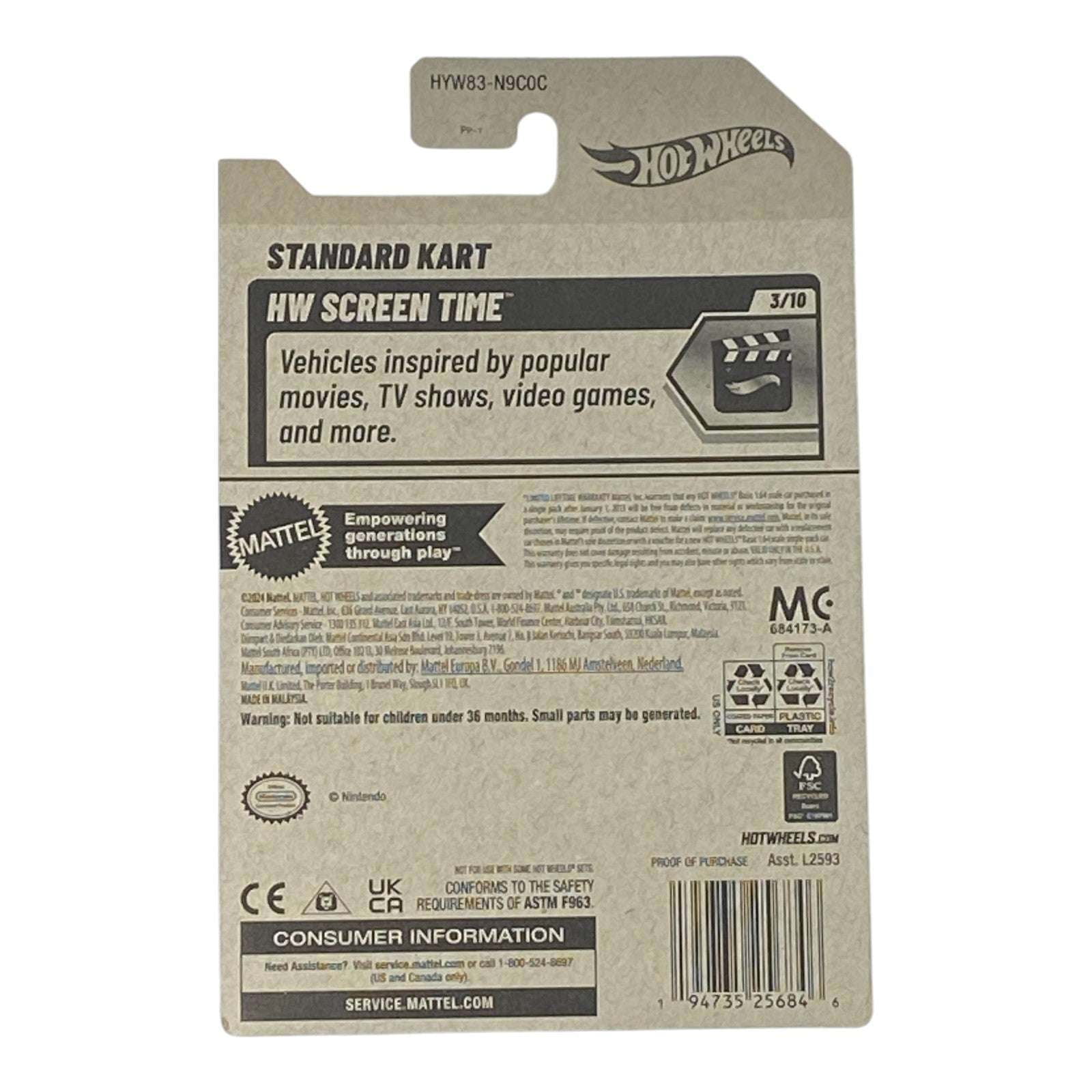 Hot Wheels 2023 Mario Kart Standard Kart, HW Screen Time, Die-Cast