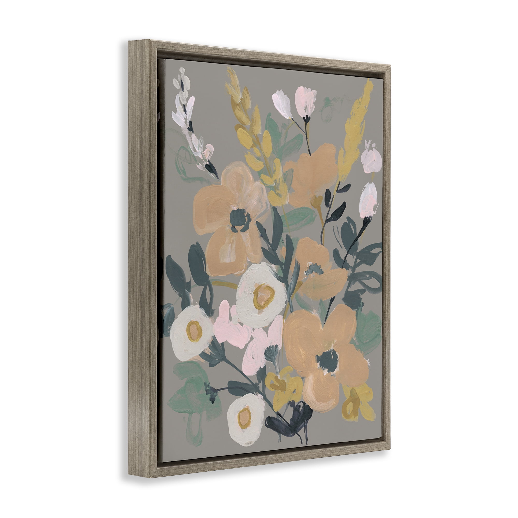 Stupell Industries Modern Wildflower Collage Botanical & Floral Painting Brown Floater Framed Art Print Wall Art, 25 x 31