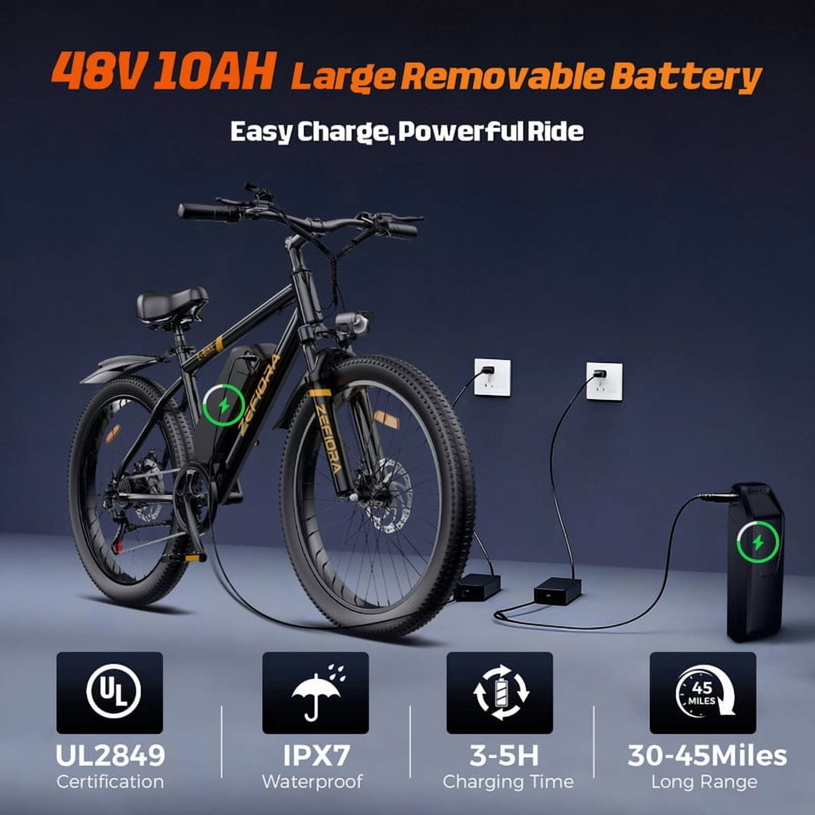 ZEFIORA Electric Bike for Adults, 1500W Peak Motor Ebike, 25mph, 45 Miles PAS Range, 48V 10Ah Removable Battery, 7-Speed, 26" All-Terrain Electric Bicycle, UL2849