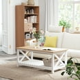 thumbnail image 2 of HOMCOM Farmhouse Coffee Table with Slatted Bottom Shelf and X Bar Frame, White, 2 of 10