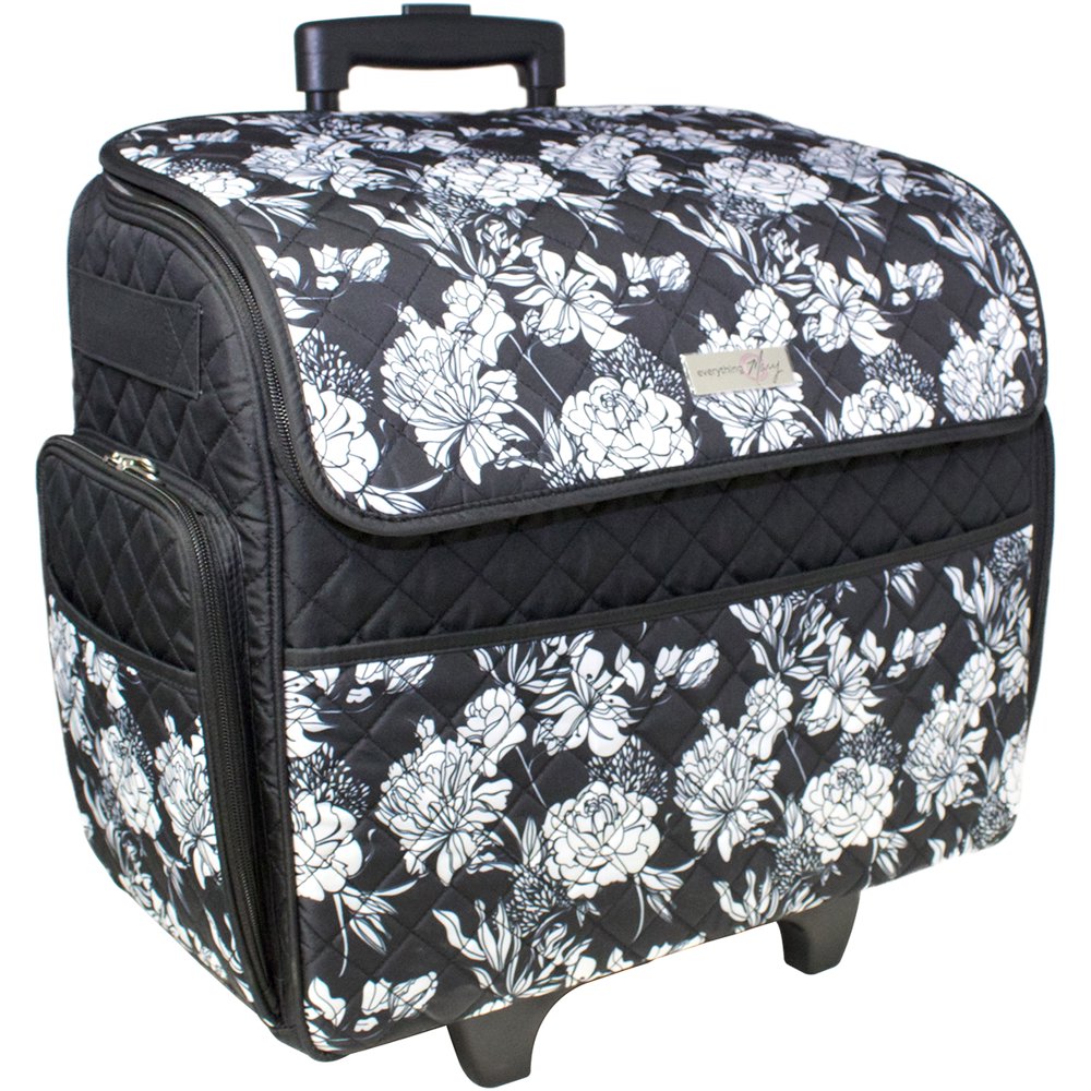 Everything Mary Quilted Sewing Machine Rolling Tote, 18" x 9" x 18", Black and White Walmart