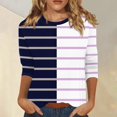 thumbnail image 2 of Lmnyox Striped T Shirt for Women Crew Neck 3/4 Sleeve Tunic Tops Summer Casual Shirts Trendy Clothes, 2 of 5